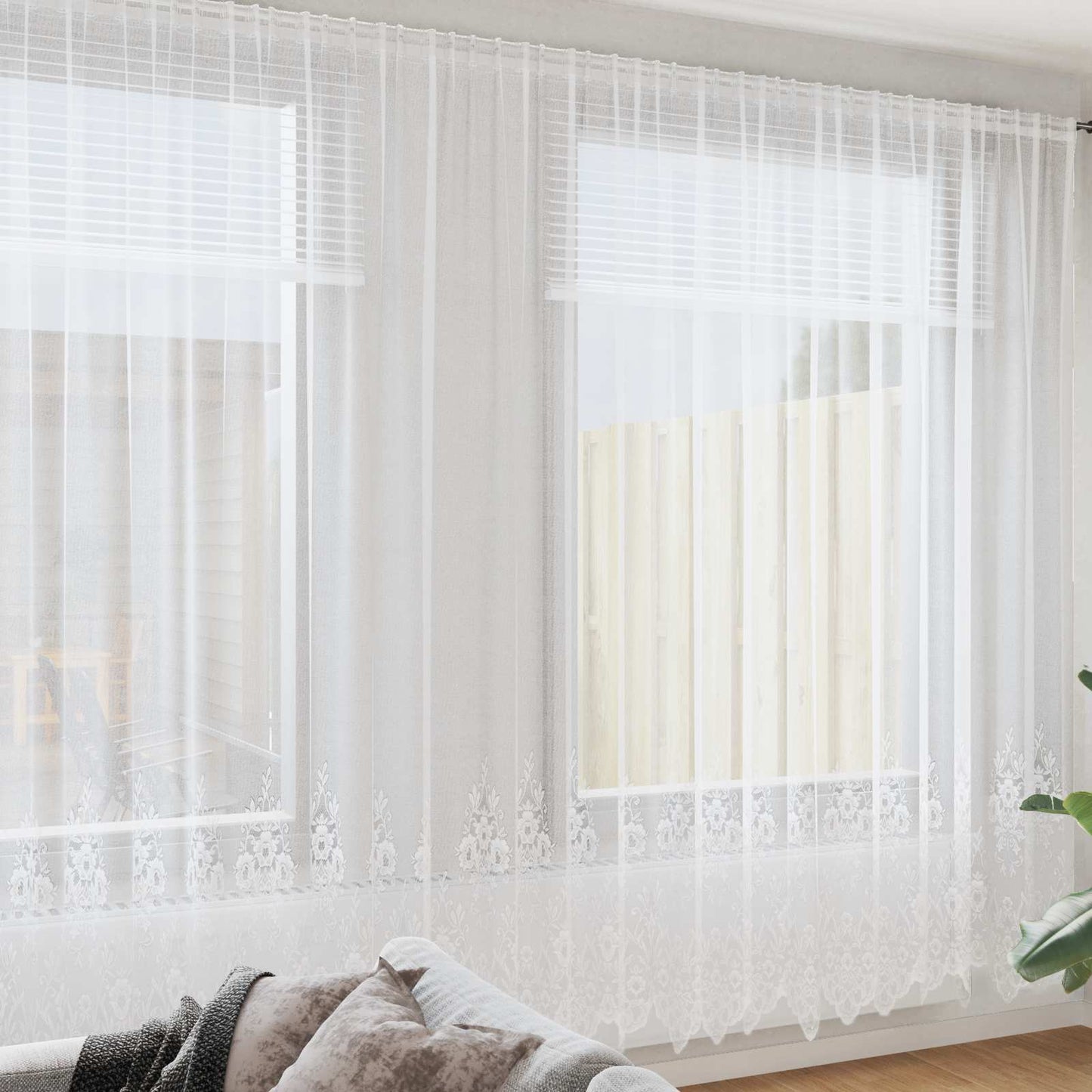 Lace Curtain with Curtains White 260 x 1200 cm Polyester