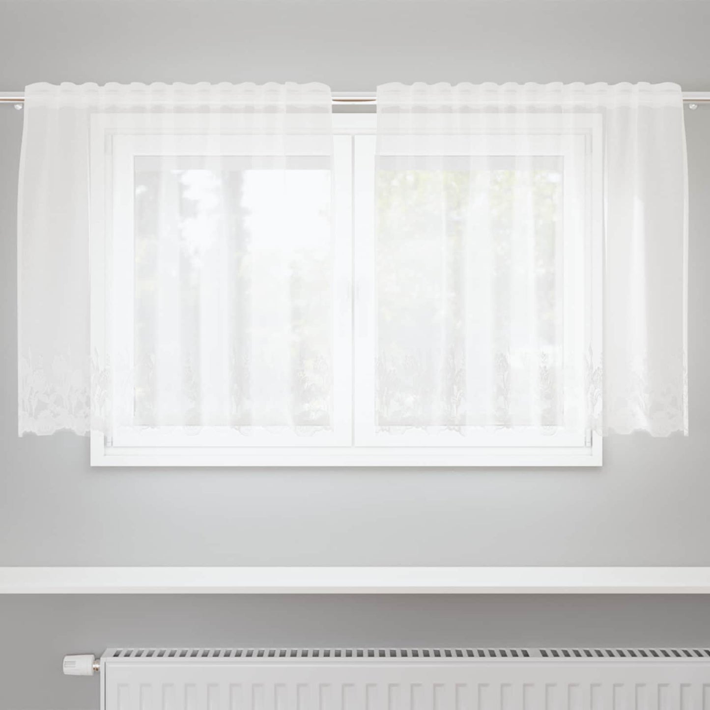 Rideau en dentelle avec cantonnières florales blanc 100 x 150 cm polyester