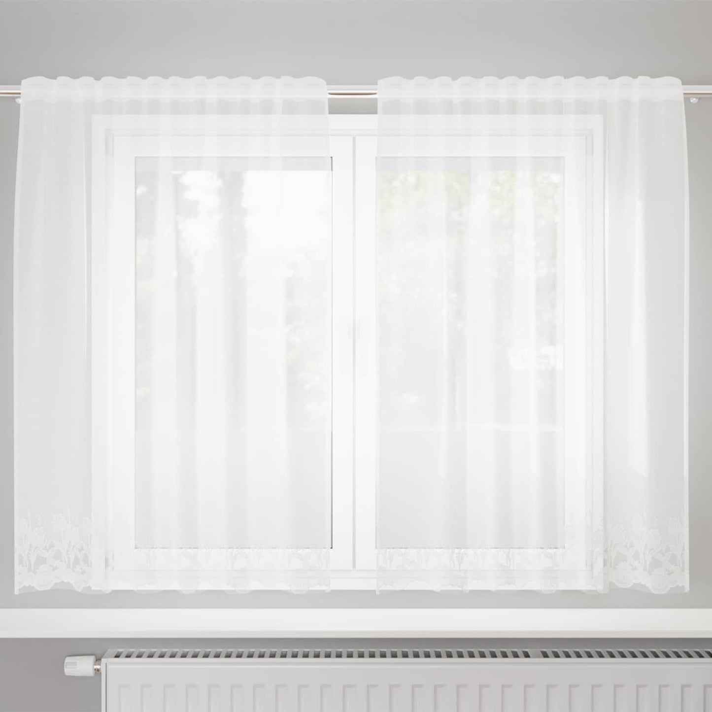 Voilage brodé avec rideaux floral blanc 140 x 150 cm polyester