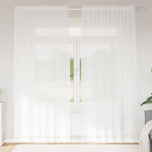 Spitzenvorhang mit Vorhängen Floral Weiß 200 x 150 cm Polyester