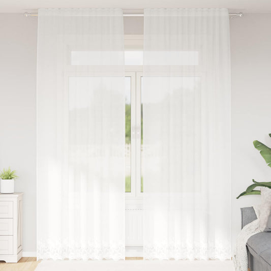 Spitzenvorhang mit Vorhängen Floral Weiß 260 x 150 cm Polyester