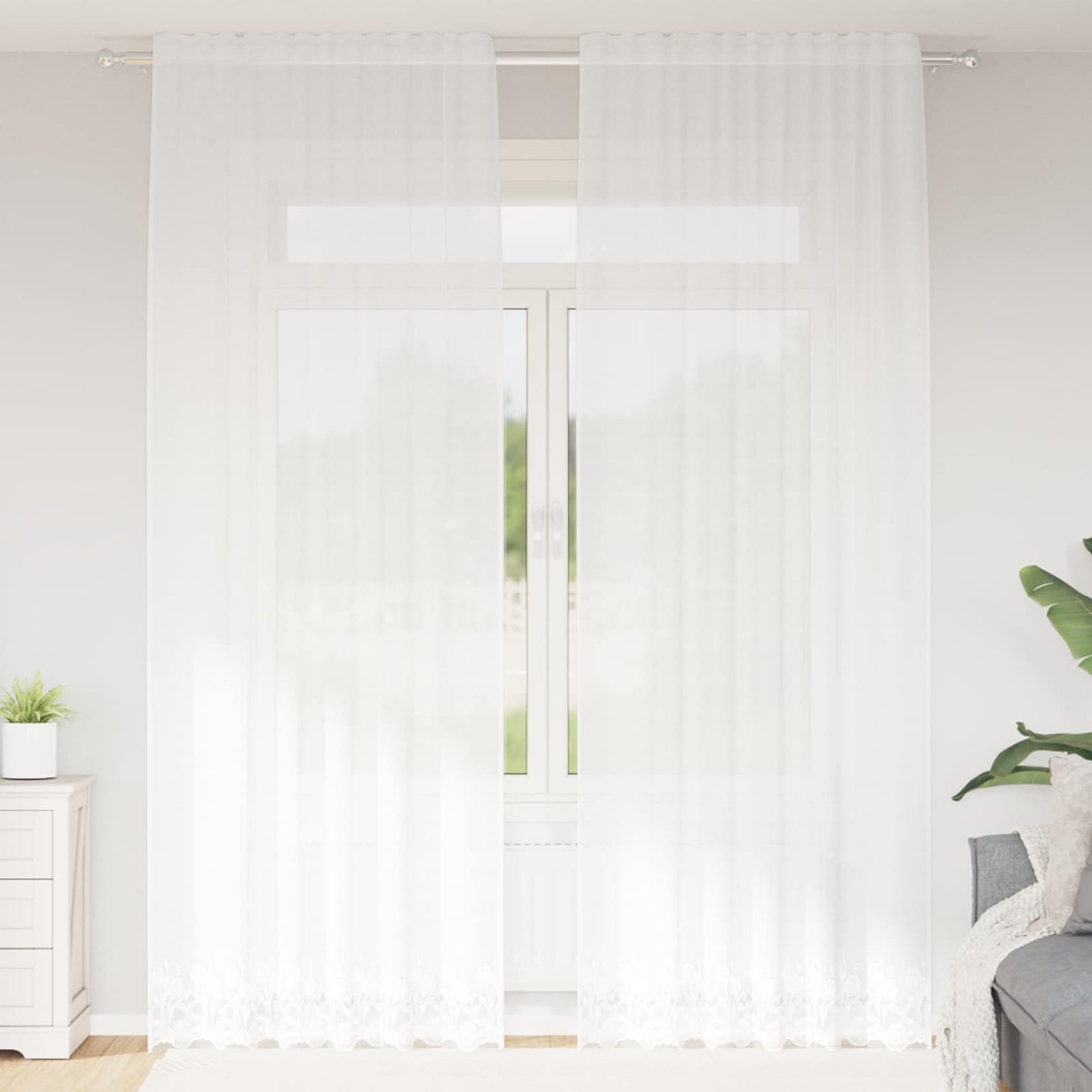 Rideau en dentelle avec rideaux à motifs floraux blancs 300 x 150 cm polyester