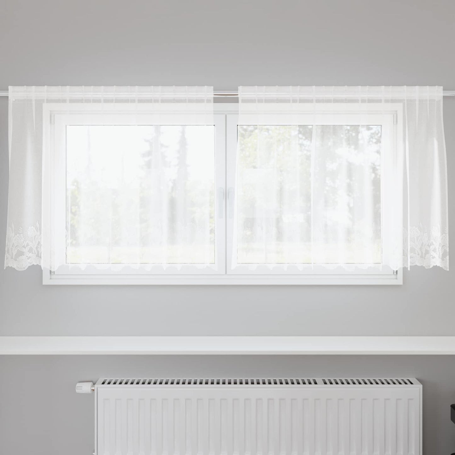Rideau en dentelle avec rideaux floraux blancs 100 x 200 cm polyester