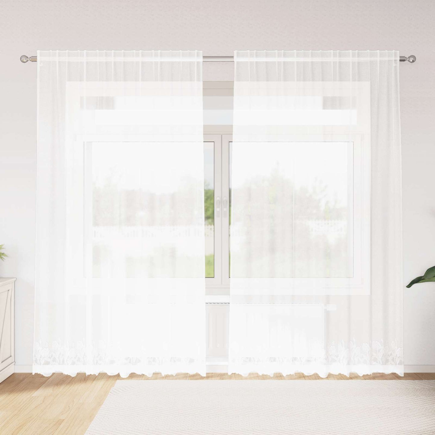 Spitzenvorhang mit Vorhängen Floral Weiß 200 x 200 cm Polyester