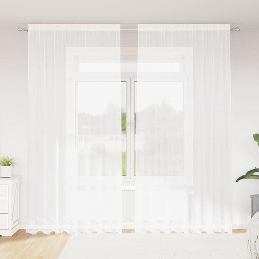 Spitzenvorhang mit Vorhängen Floral Weiß 280 x 200 cm Polyester