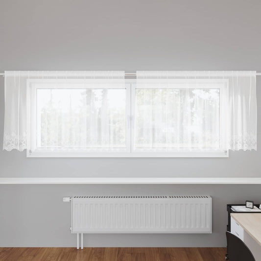 Spitzenvorhang mit Vorhängen Floral Weiß 100 x 300 cm Polyester