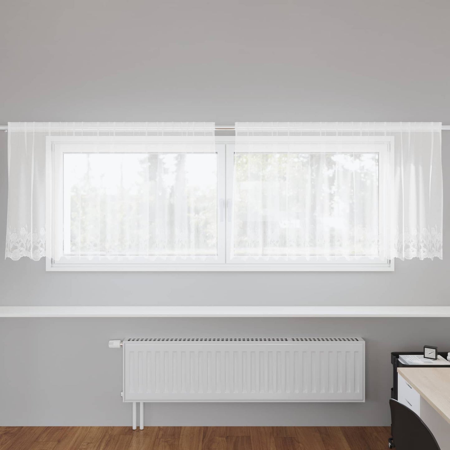 Lace Curtain with Drapes Floral White 120 x 300 cm Polyester