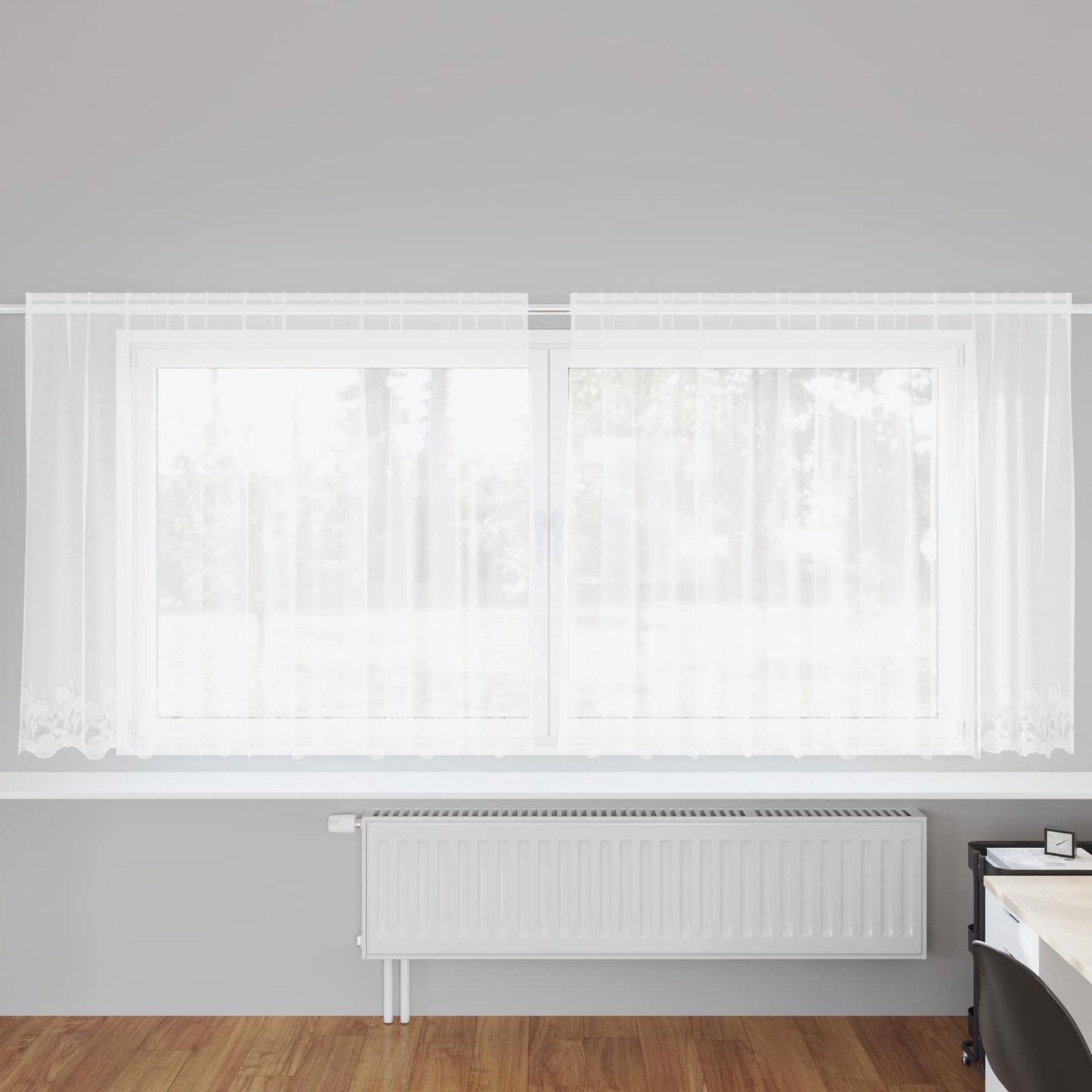 Lace Curtain with Drapes White 300 x 140 cm Polyester