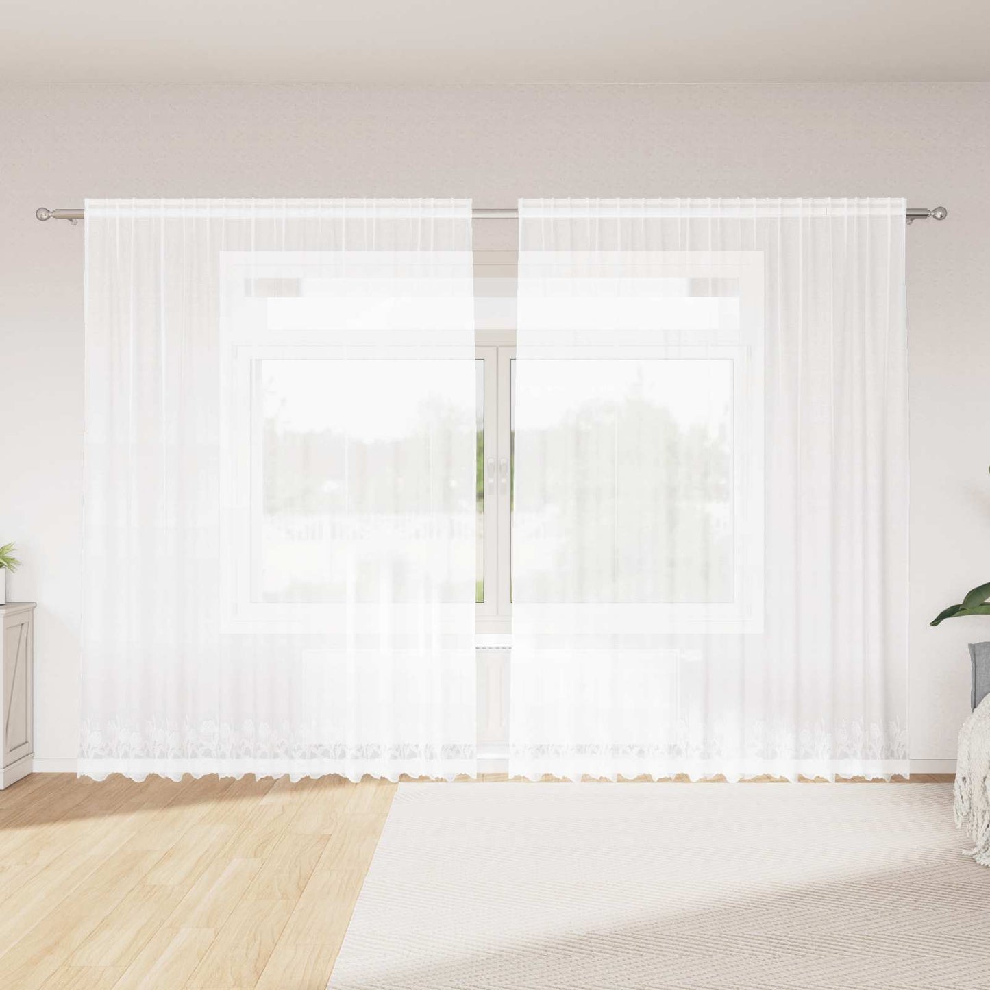 Rideau à passants avec voilages blanc 300 x 245 cm polyester