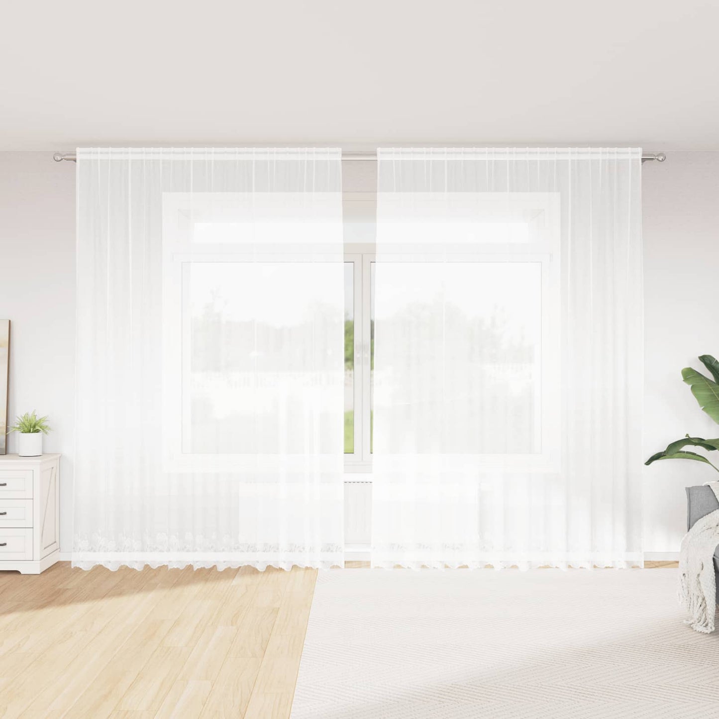 Voilage avec rideaux fleuris blanc 280 x 300 cm Polyester