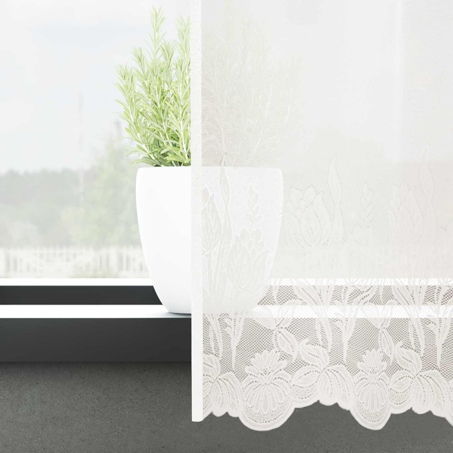 Lace Curtain with Drapes White 500 x 120 cm Polyester