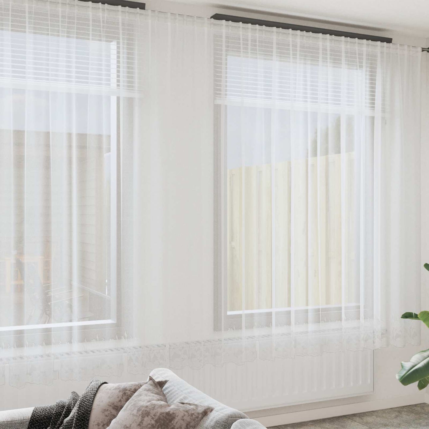 Rideau en dentelle avec rideaux floral blanc 260 x 500 cm polyester