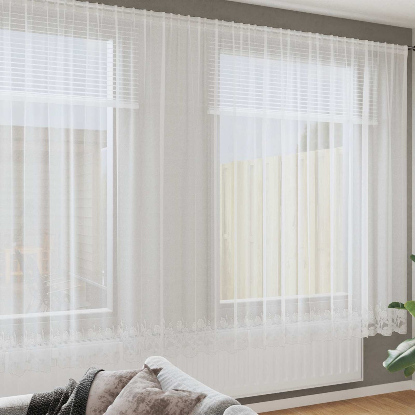 Voilage dentelle avec rideaux fleuris blanc 240 x 600 cm polyester