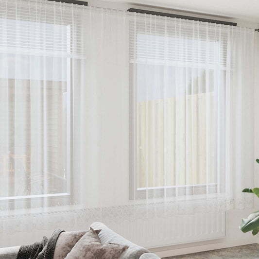 Spitzenvorhang mit Vorhängen Floral Weiß 280 x 600 cm Polyester