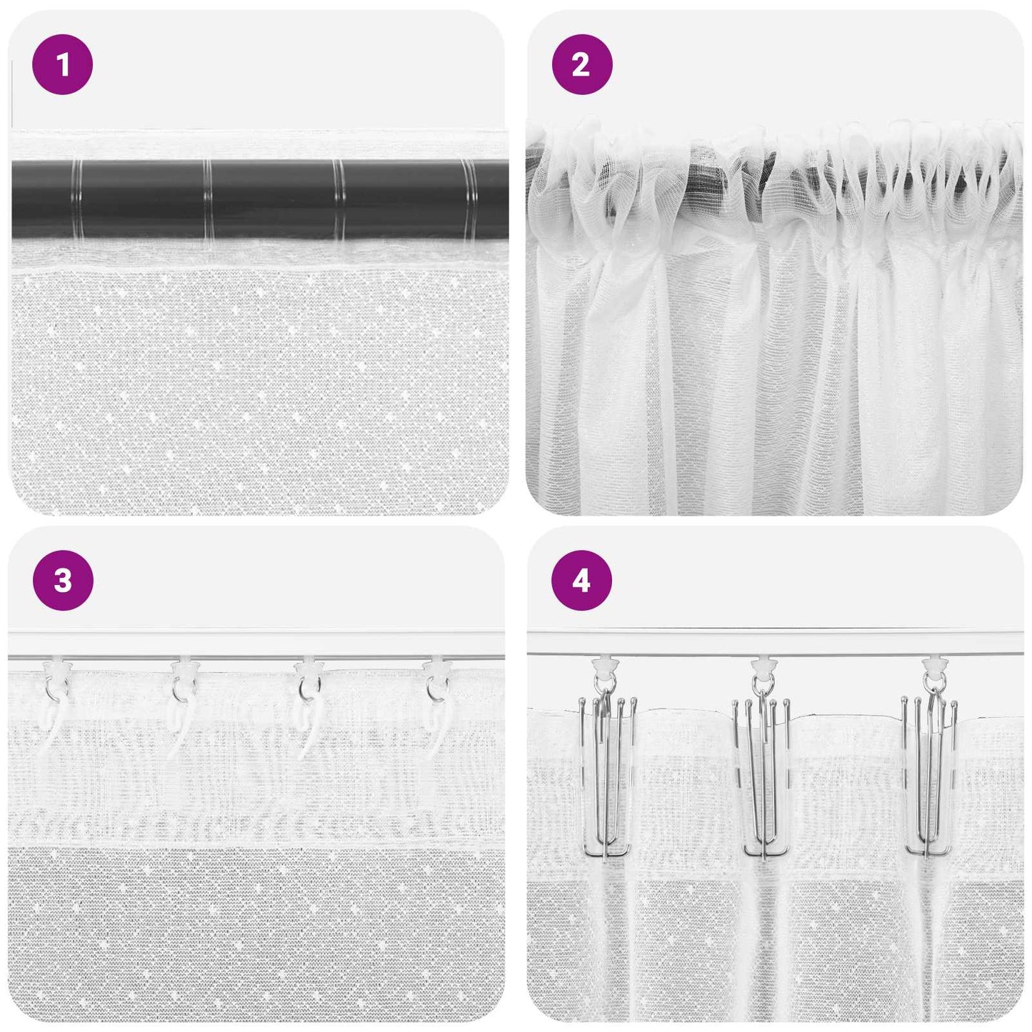 Lace curtain with floral drapes, white, 260 x 900 cm, polyester