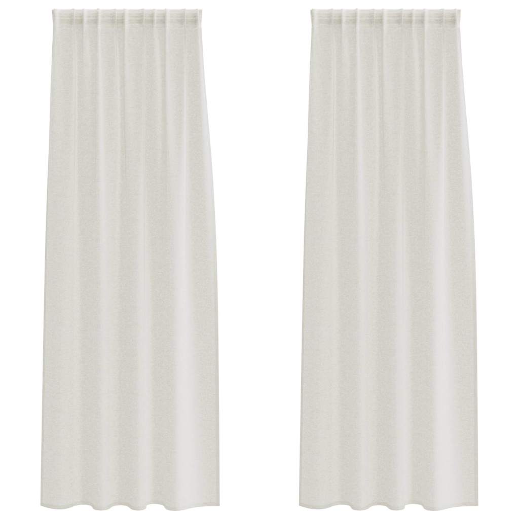 Voile Curtain with Drapes 2 pcs Cream 225 x 140 cm Polyester
