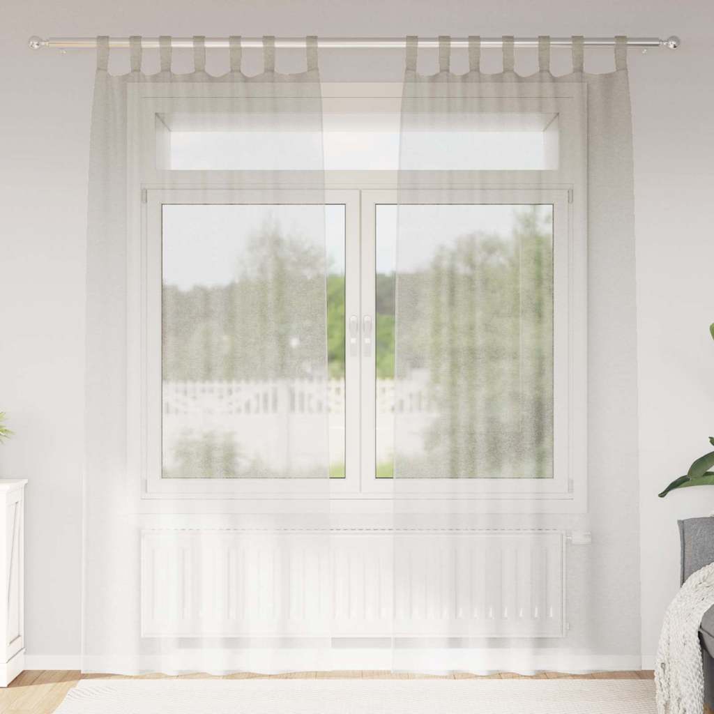 Voile Curtain with Drapes 2 pcs Cream 260 x 140 cm Polyester