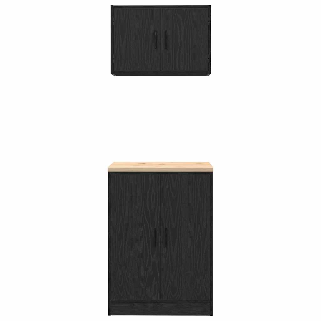 Garagenschränke 2 Stk. Schwarz Holzwerkstoff