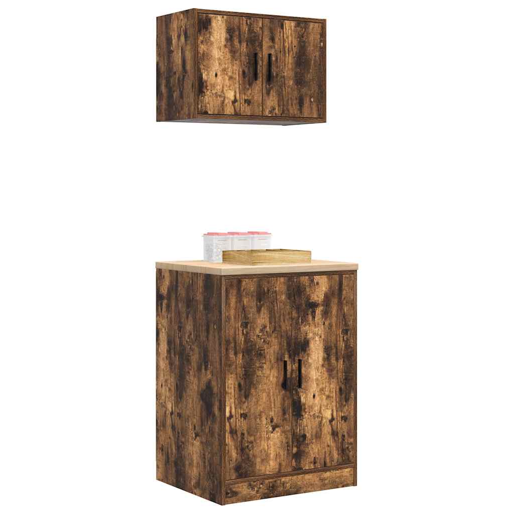 Garagenschränke 2 Stk. Räuchereiche Holzwerkstoff