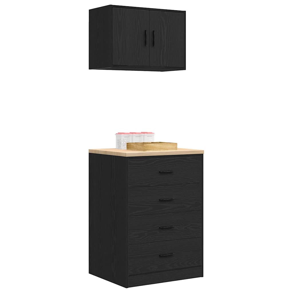 Garagenschränke 2 Stk. Schwarz Holzwerkstoff