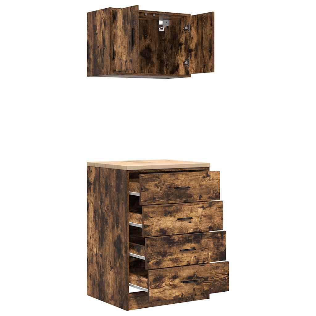 Garagenschränke 2 Stk. Räuchereiche Holzwerkstoff