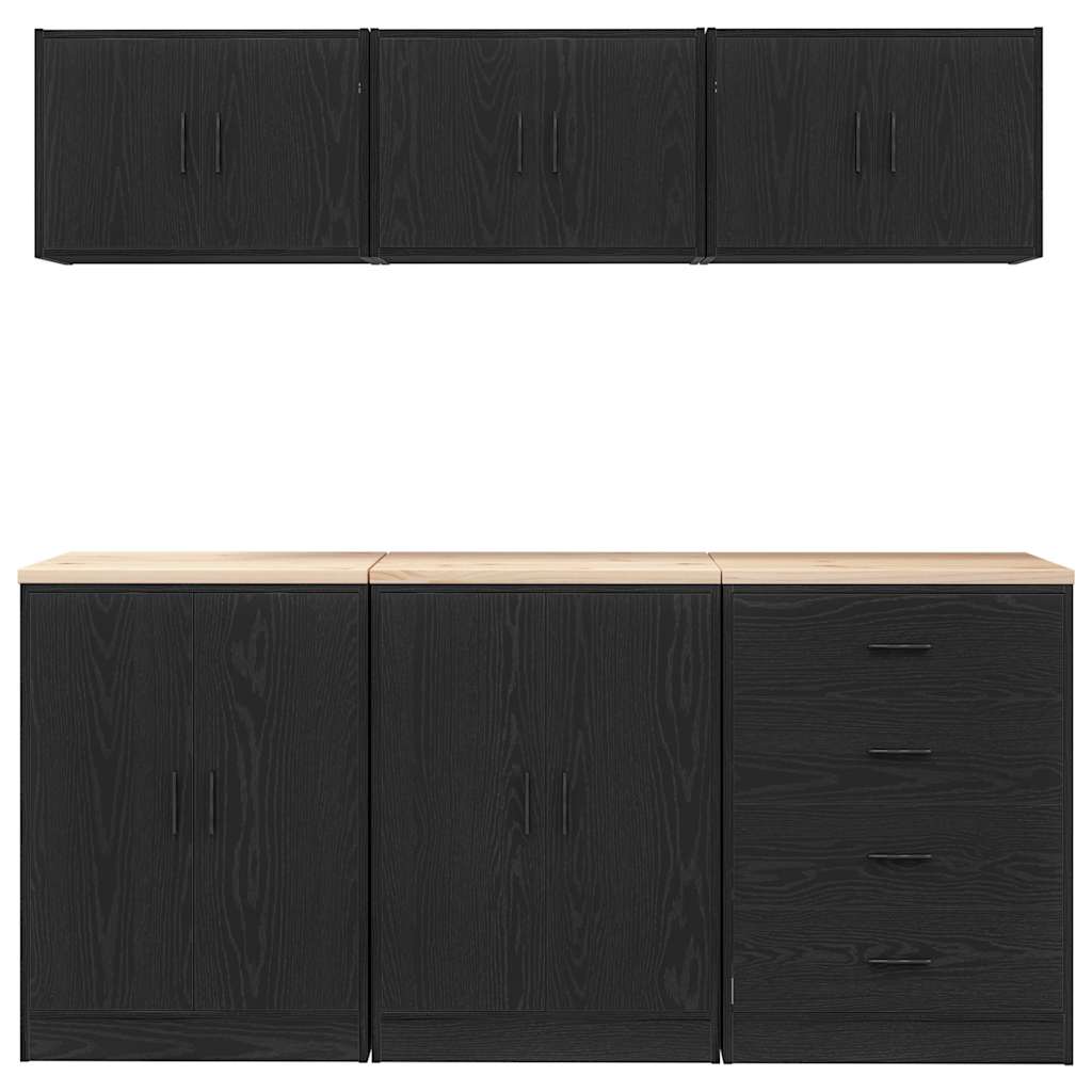 Garagenschränke 6 Stk. Schwarz Holzwerkstoff