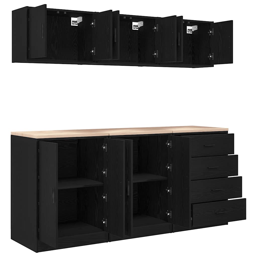 Garagenschränke 6 Stk. Schwarz Holzwerkstoff