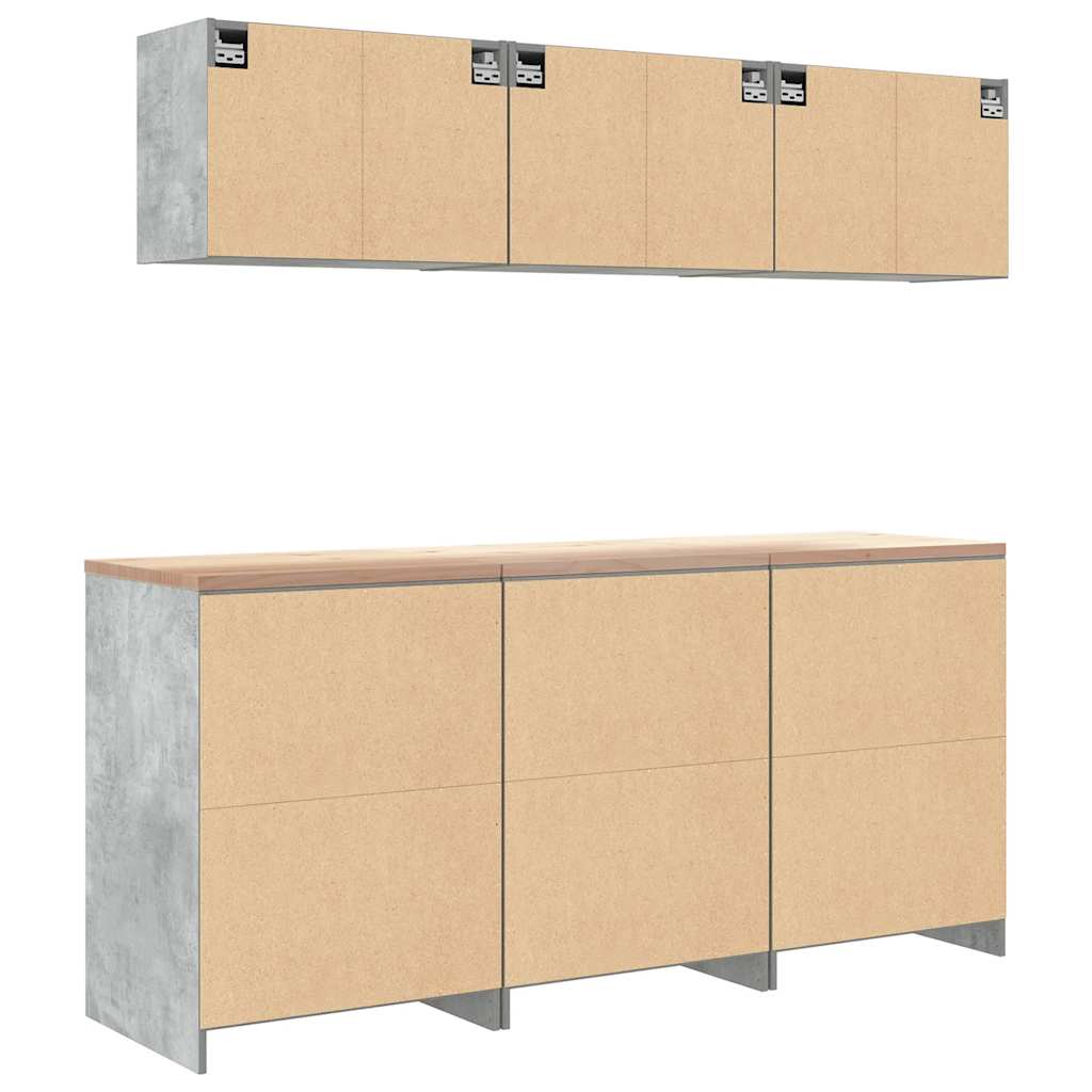 Garagenschränke 6 Stk. Betongrau Holzwerkstoff