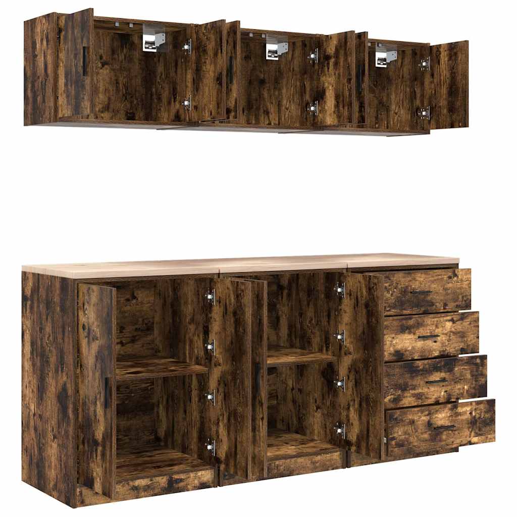 Garagenschränke 6 Stk. Räuchereiche Holzwerkstoff