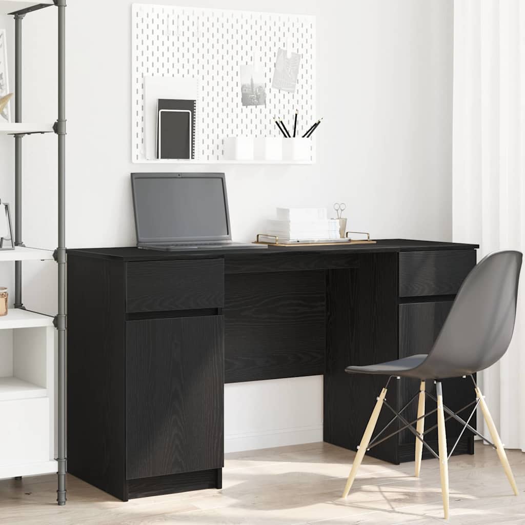 Bureau avec étagère Noir aspect chêne 140 x 49 x 76 cm