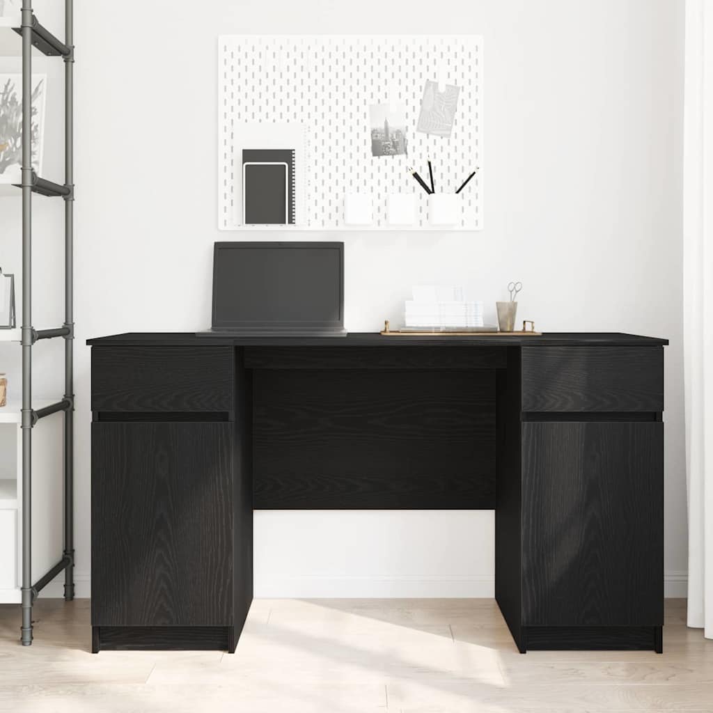Bureau avec étagère Noir aspect chêne 140 x 49 x 76 cm