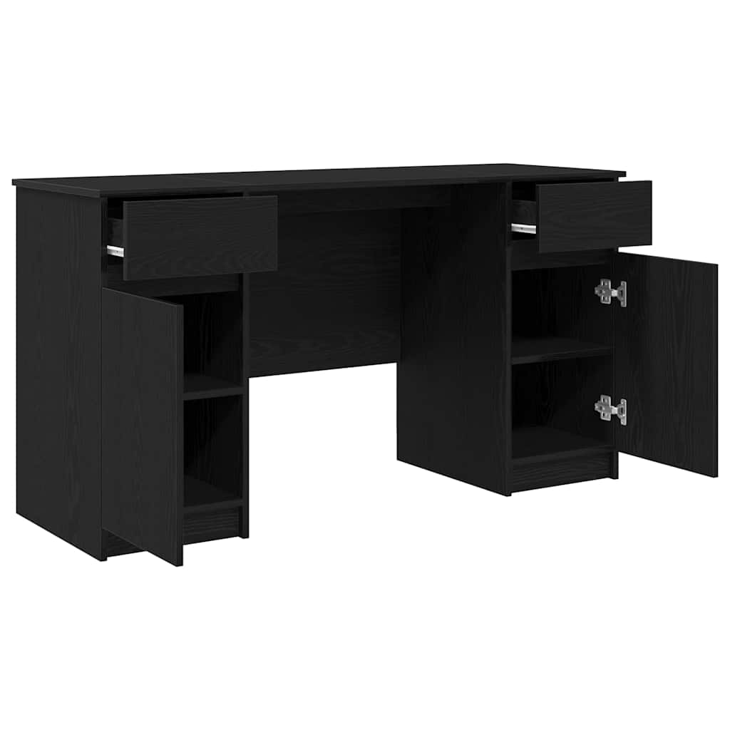 Bureau avec étagère Noir aspect chêne 140 x 49 x 76 cm
