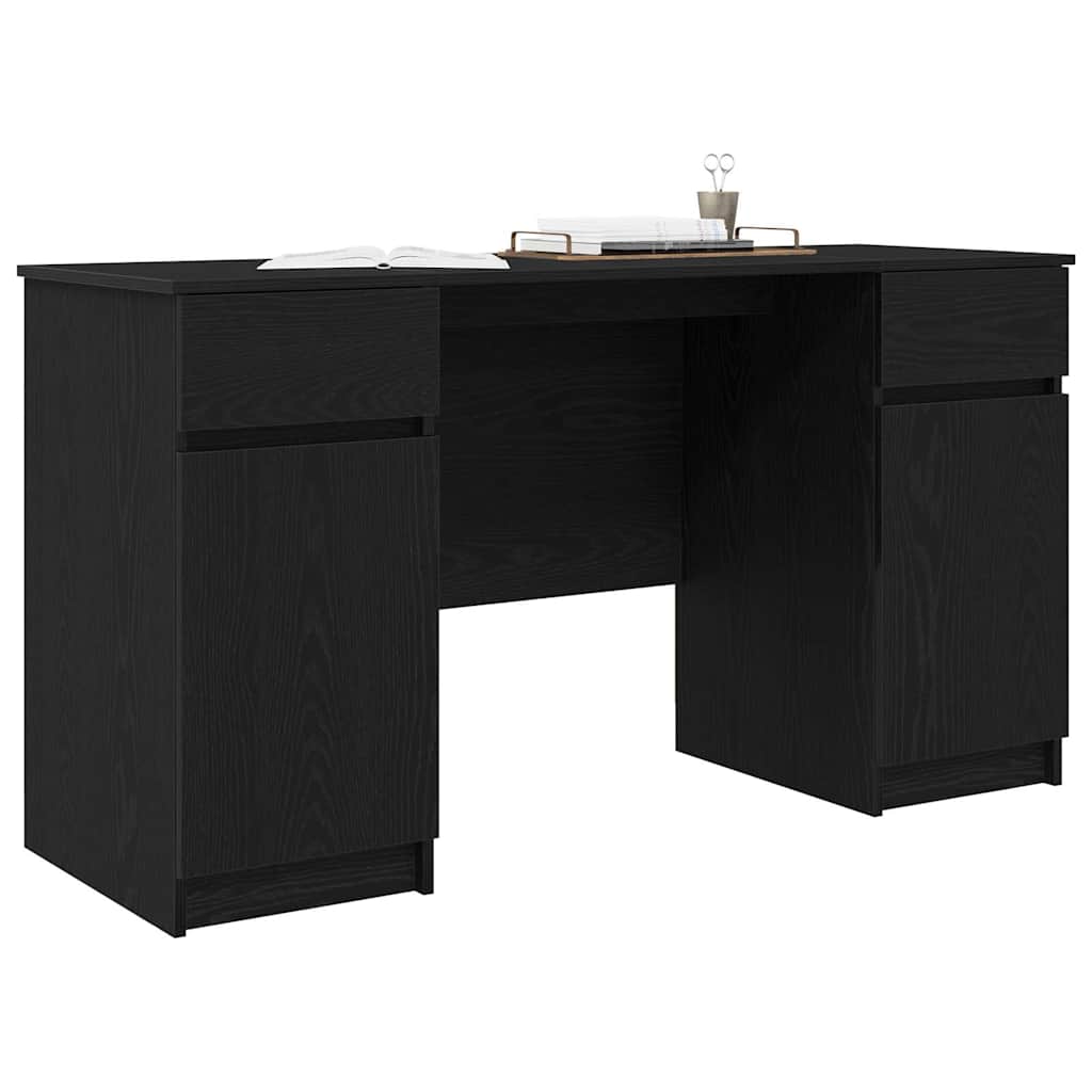 Bureau avec étagère Noir aspect chêne 140 x 49 x 76 cm