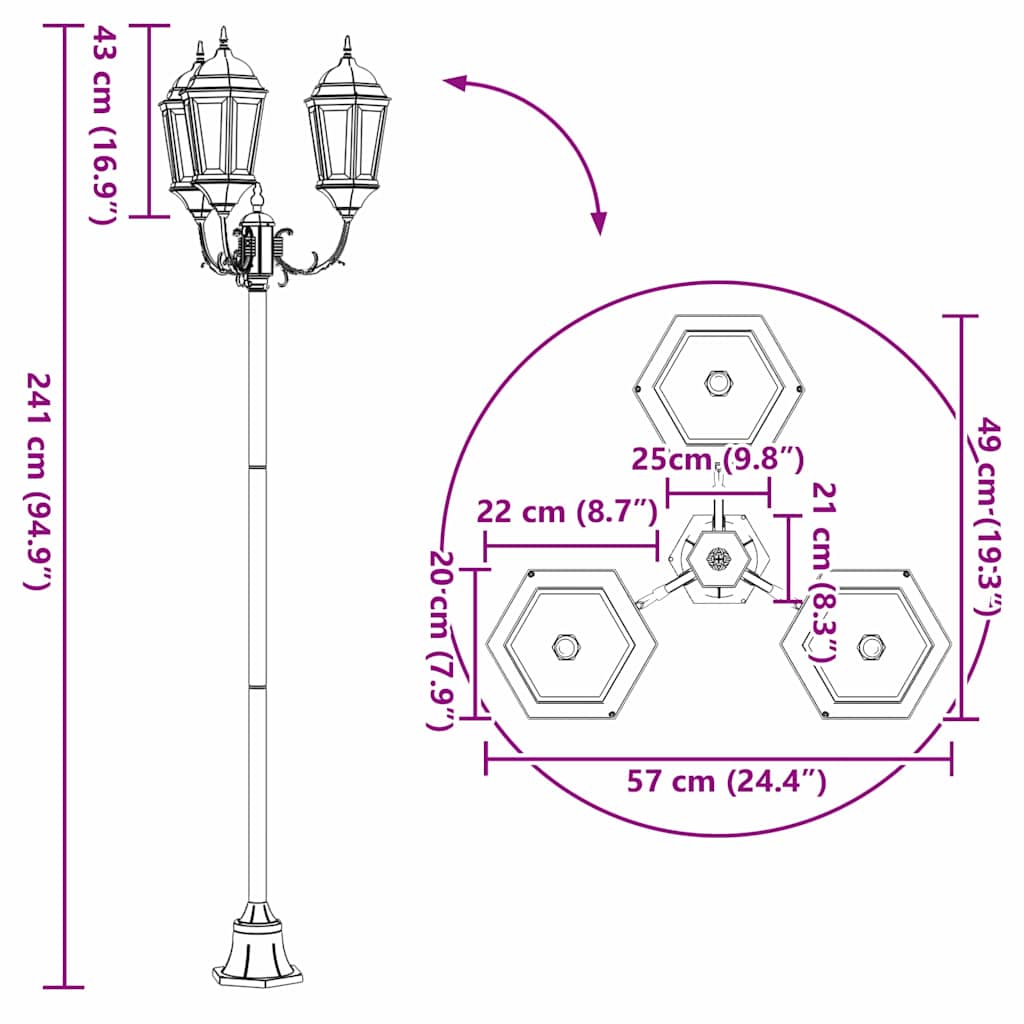Garten-Licht Vintage gebürstetes Grün 57 x 49 x 241 cm
