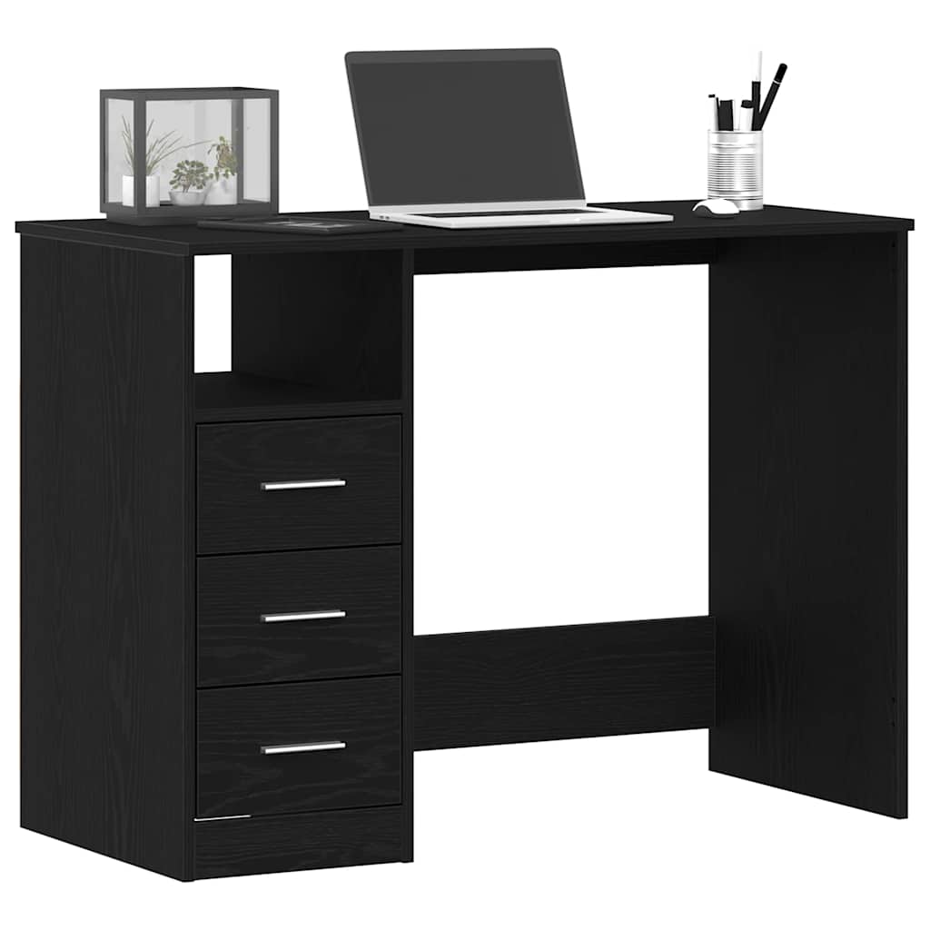 Schreibtisch mit Schubladen Schwarz Eichen-Optik 102x50x76 cm
