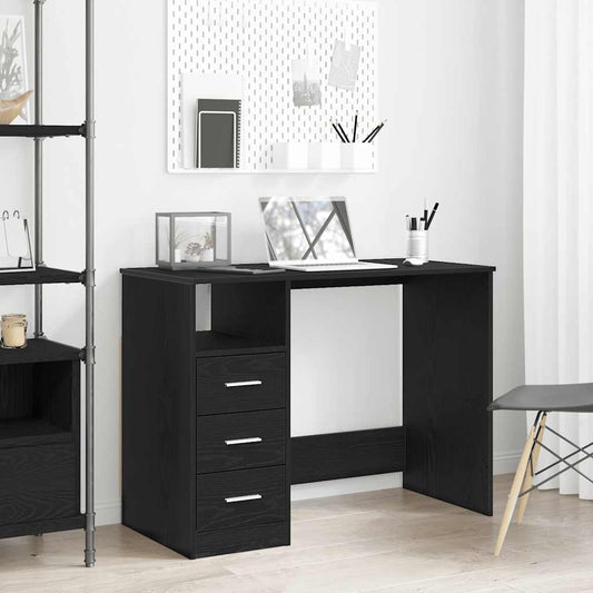 Bureau avec tiroirs noir aspect chêne 102x50x76 cm