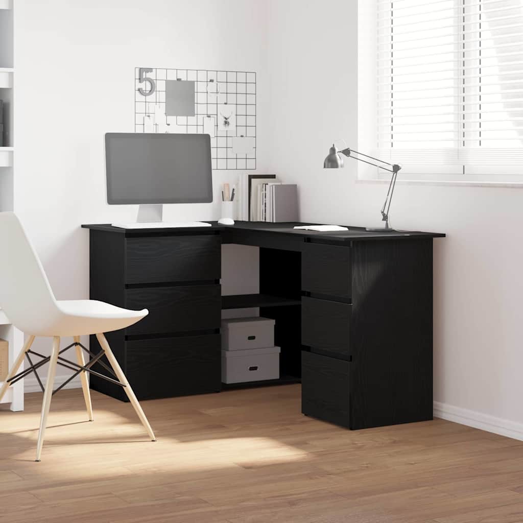 Schreibtisch mit Regal Schwarz Eichen-Optik 145 x 100 x 76 cm