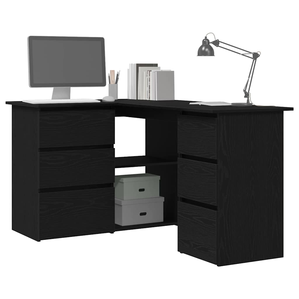 Schreibtisch mit Regal Schwarz Eichen-Optik 145 x 100 x 76 cm