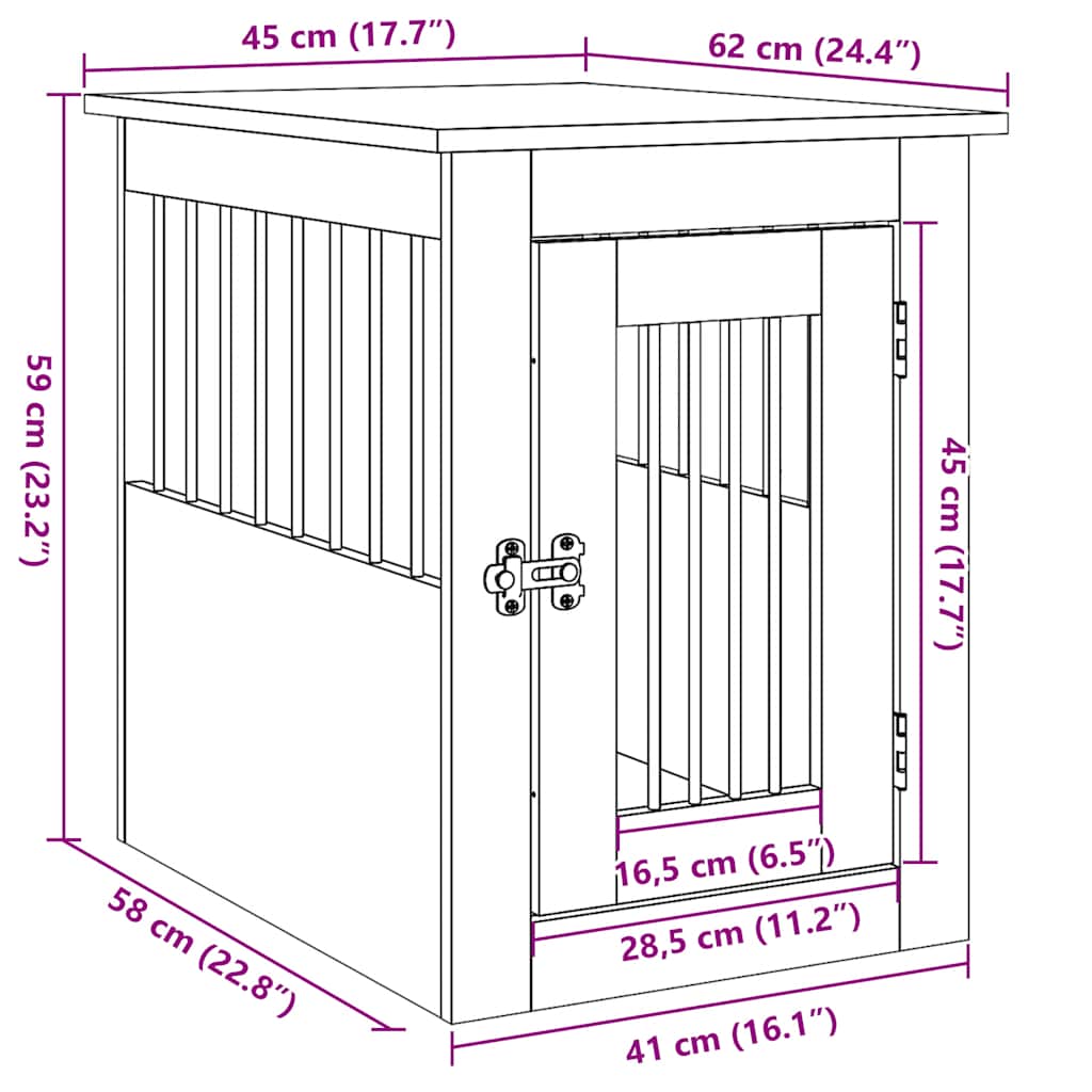 Hundebox-Möbel Schwarze Eiche 45 x 62 x 59 cm Holzwerkstoff