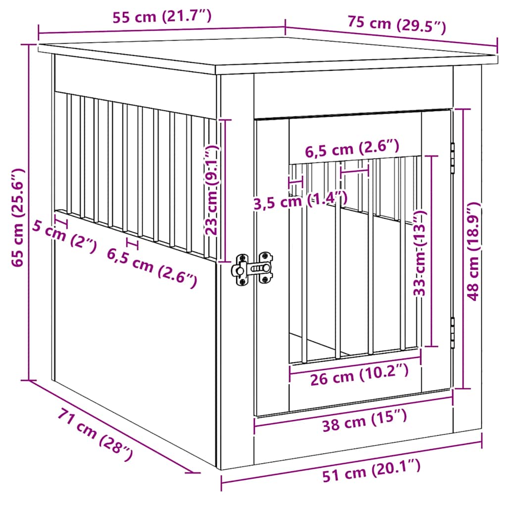 Hundebox-Möbel Schwarze Eiche 55 x 75 x 65 cm Holzwerkstoff