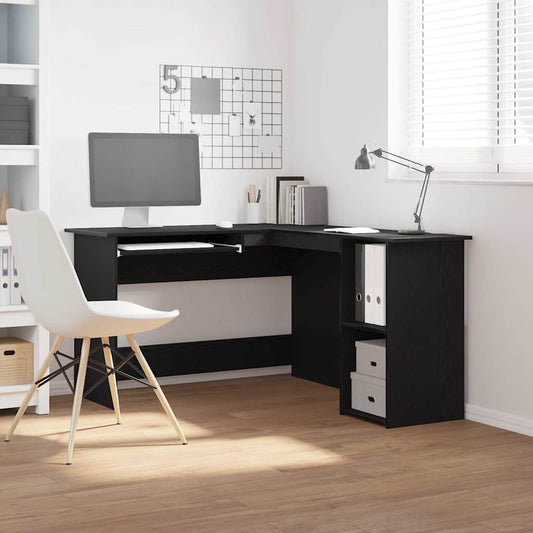 Bureau d'angle noir aspect chêne 120 x 140 x 75 cm