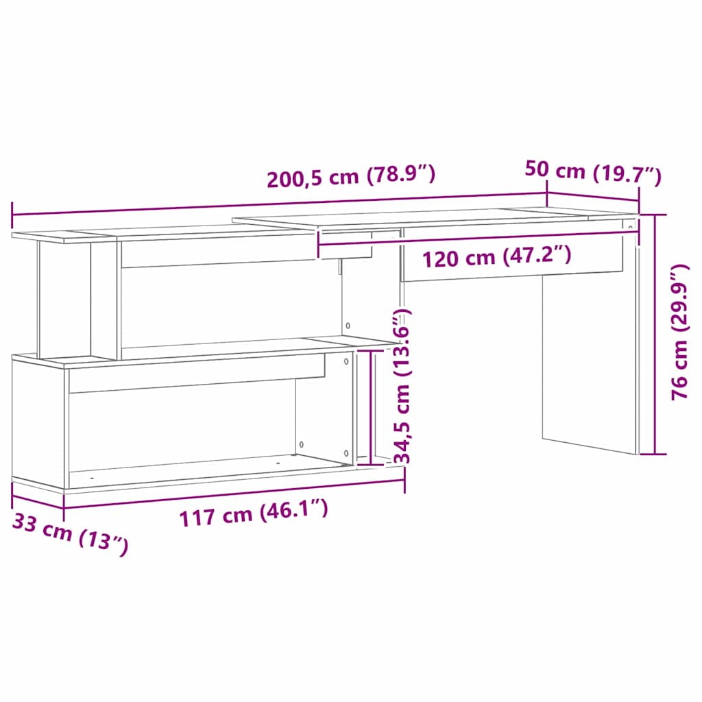 Desk Black Oak-look 200 x 50 x 76 cm