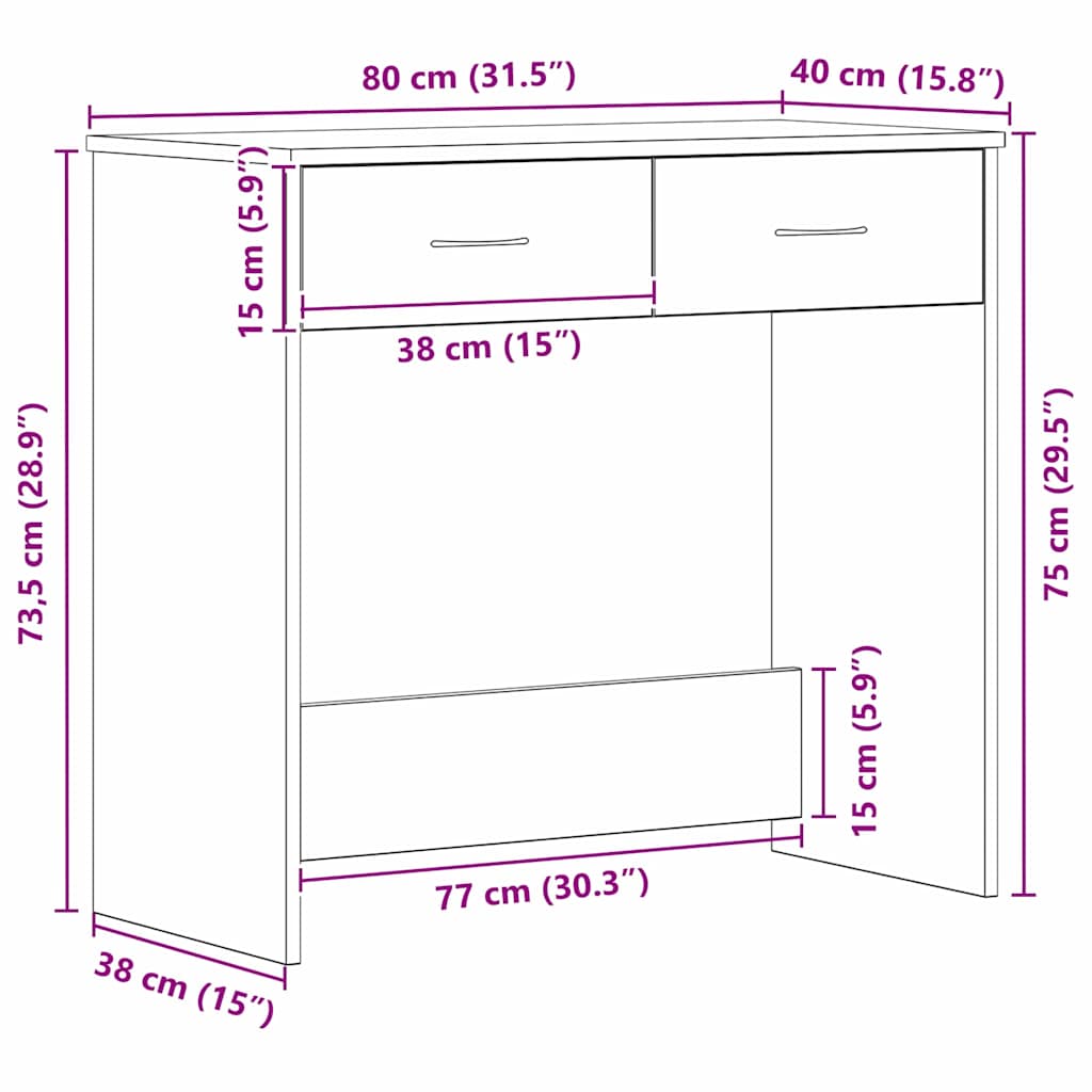 Desk Black Oak-effect 80 x 40 x 75 cm Engineered Wood