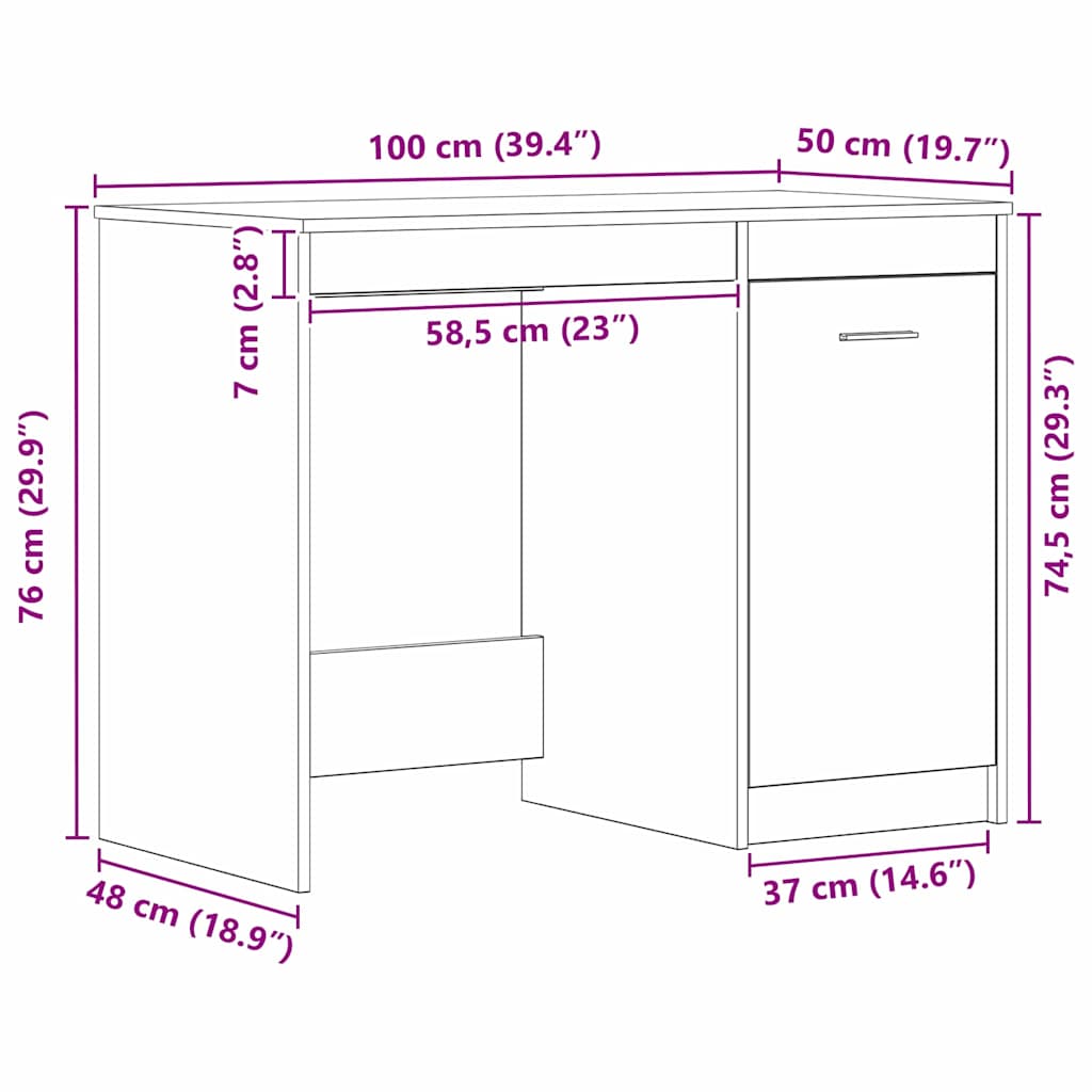 Desk with Storage Black Oak Effect 100 x 50 x 76 cm