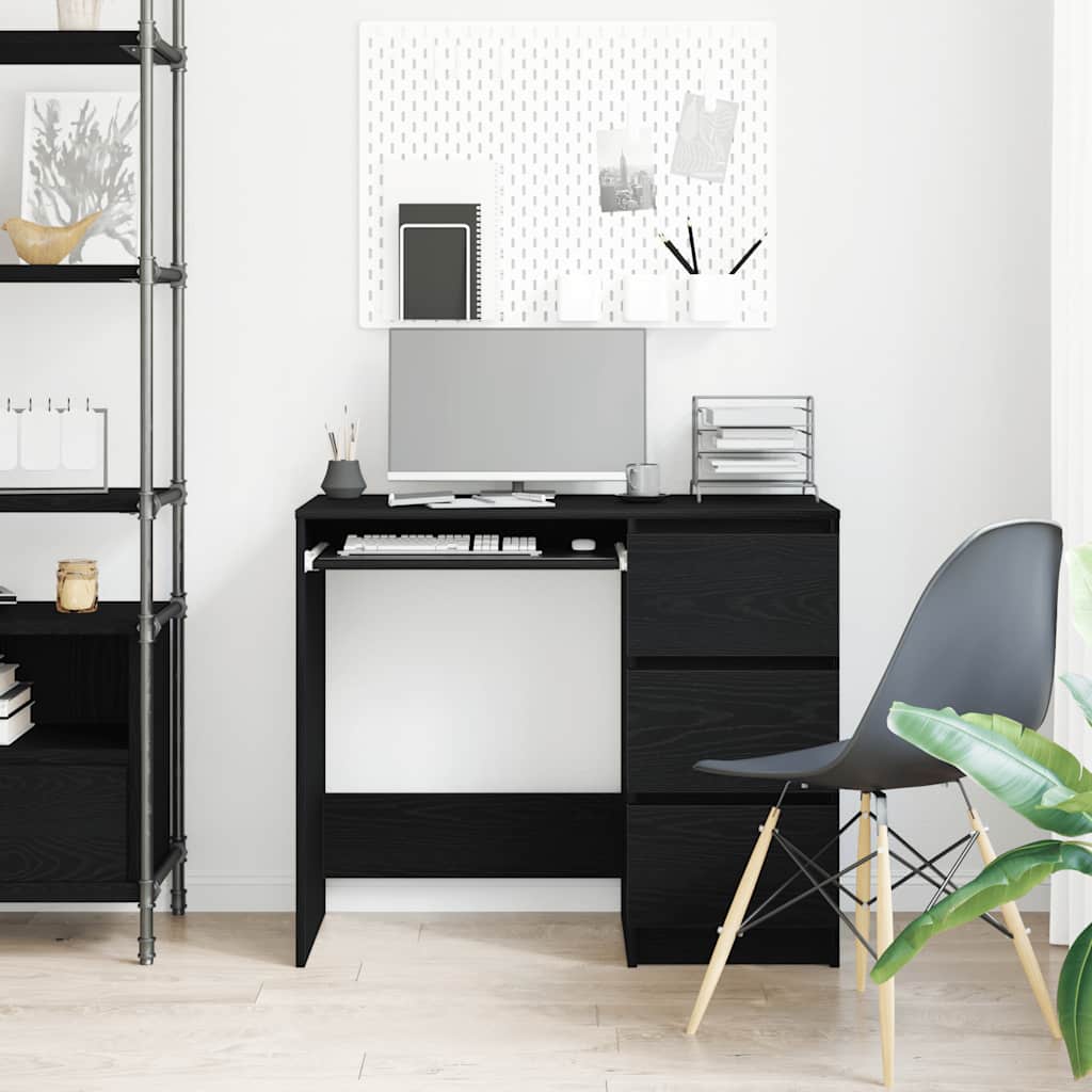Bureau noir aspect chêne 90x45x76 cm Panneau de particules