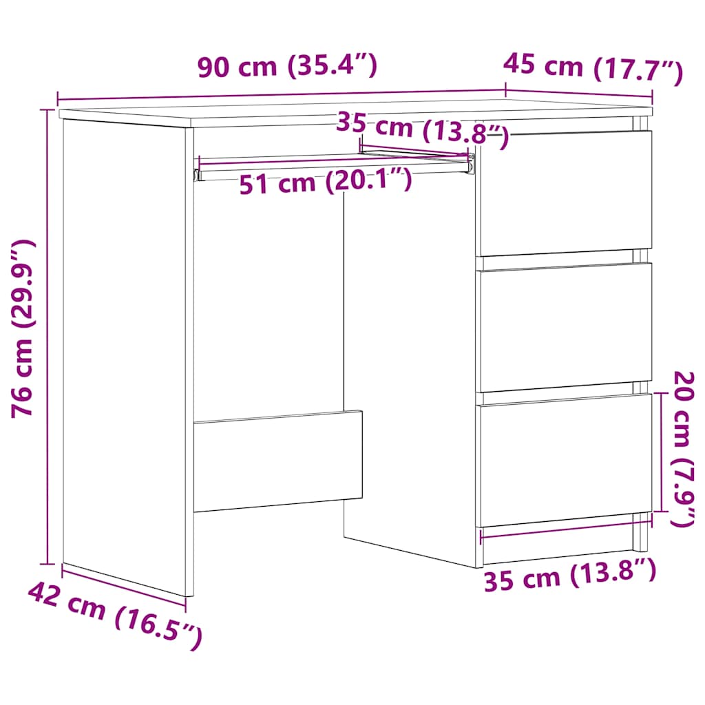 Bureau noir aspect chêne 90x45x76 cm Panneau de particules