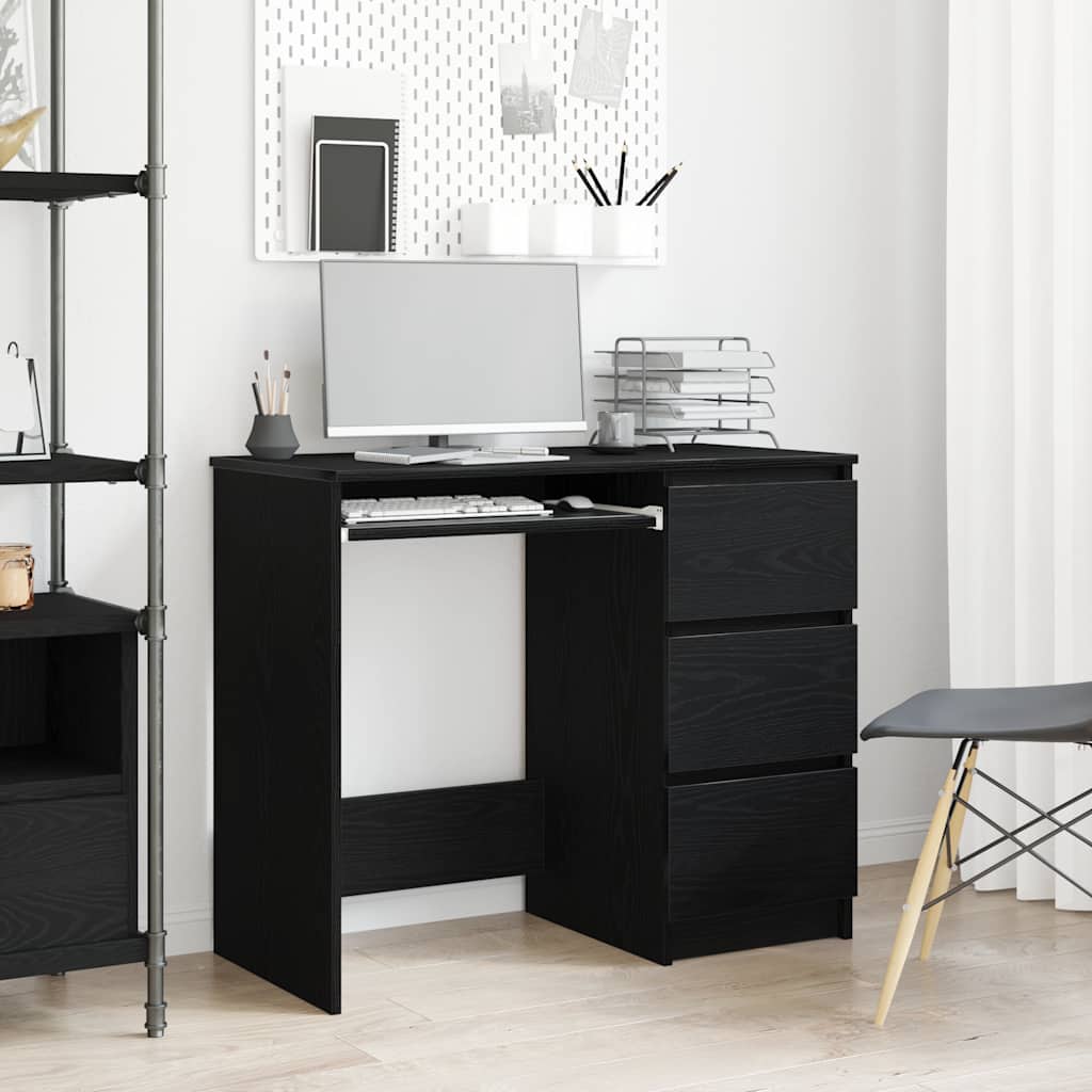 Bureau noir aspect chêne 90x45x76 cm Panneau de particules