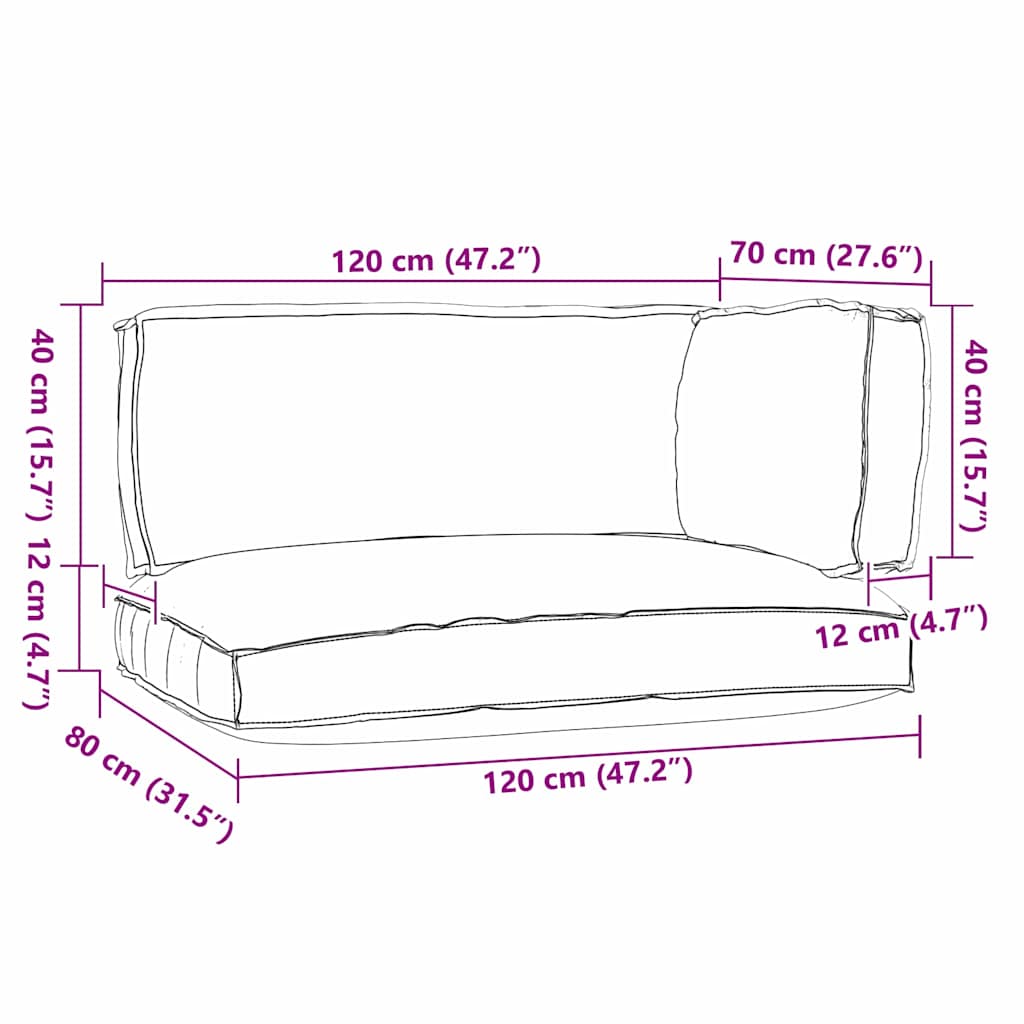 Pallet Kissen Set 3 pcs Taupe 120 x 80 x 12 cm Oxford-Stoff