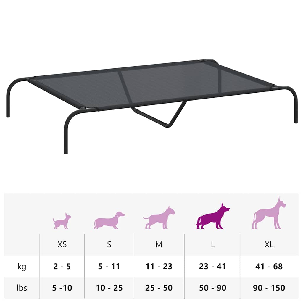 Hundebett Erhöht Schwarz 130x80x20 cm Textilene und Stahl