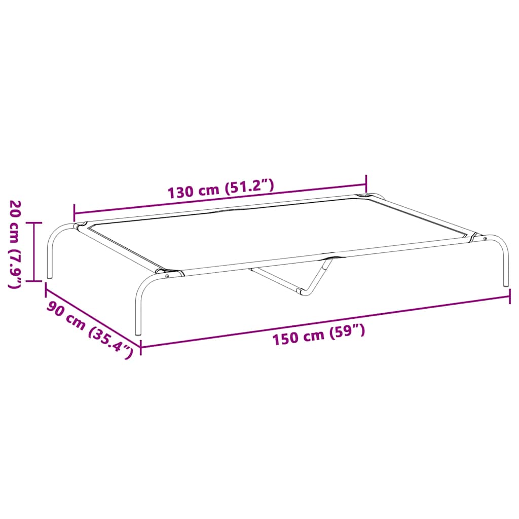 Hundebett Erhöht Schwarz 150x90x20 cm Oxford-Gewebe und Stahl